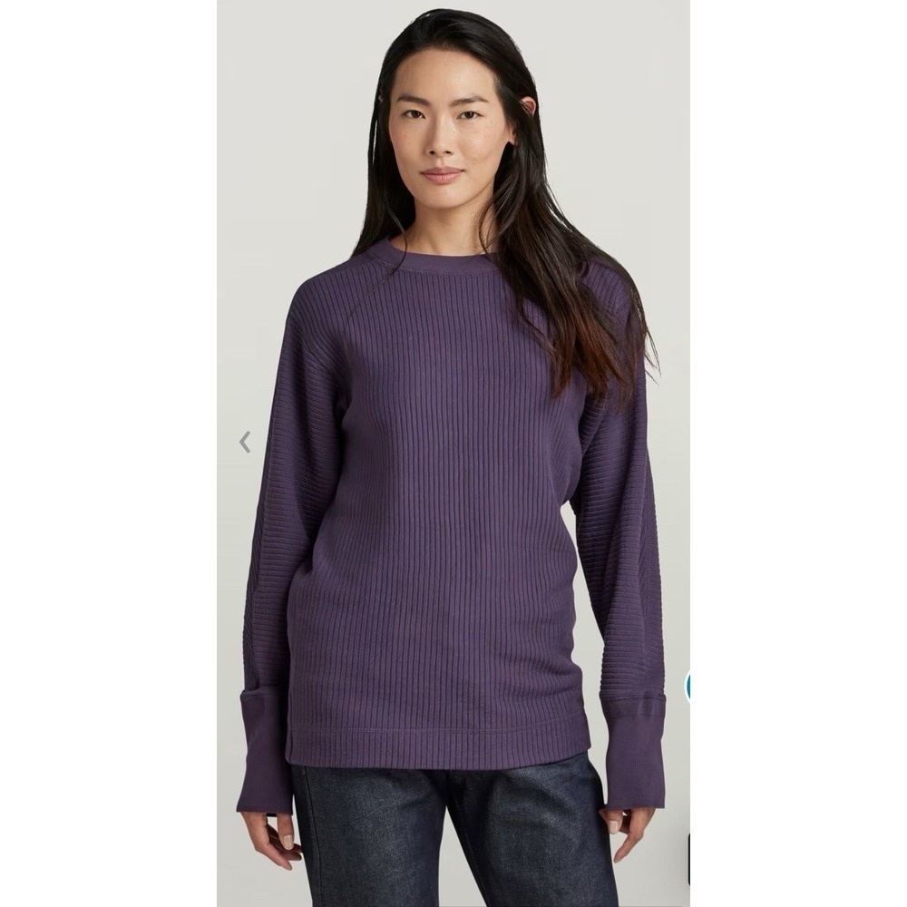 G Star Raw Women Size Small Swedish Army Ribbed Crew Sweater Carbonne Purple